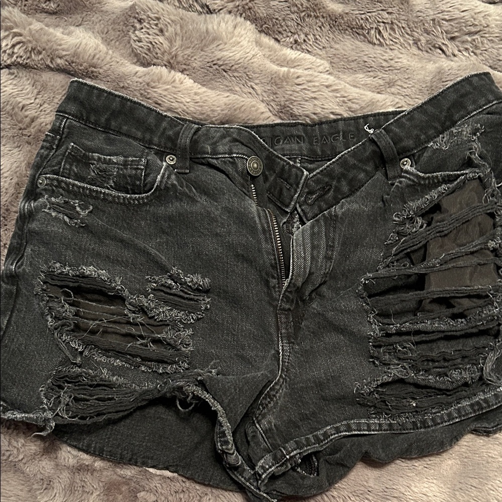 American Eagle Outfitters Charcoal Distressed Jean Shorts